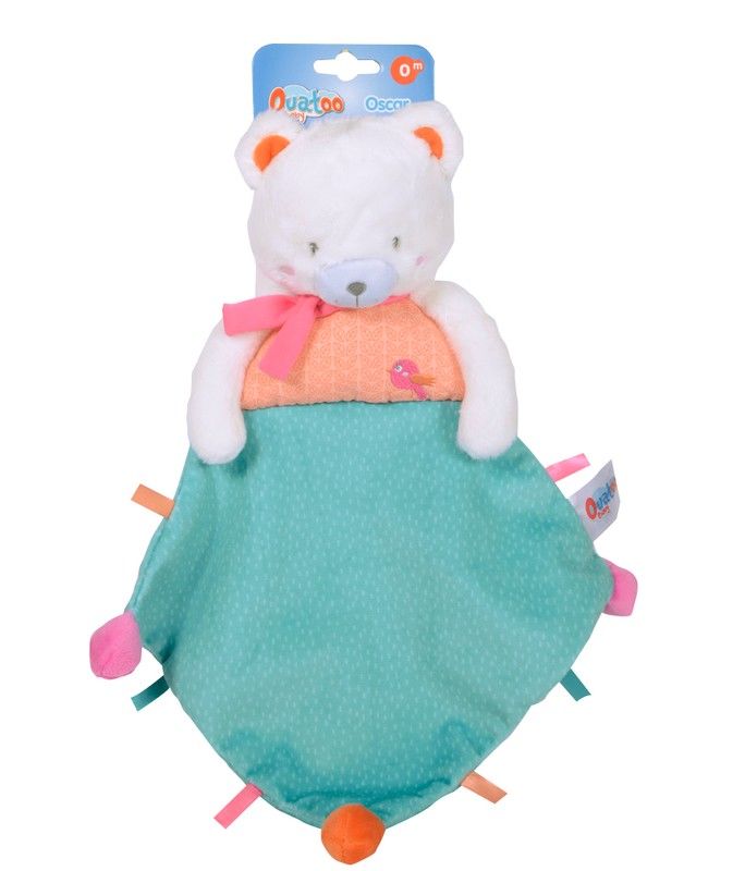 Ouatoo comforter oscar the bear green pink 45 cm 